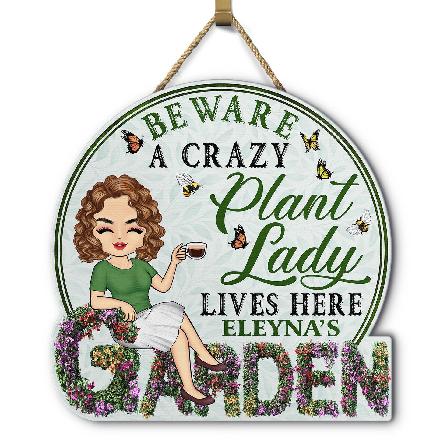 Custom 'Beware A Crazy Plant Lady Lives Here' Garden Wood Sign Gift