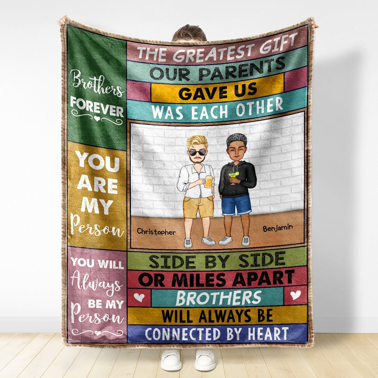 Personalized 'Side By Side Or Miles Apart' Sibling & Family Blanket