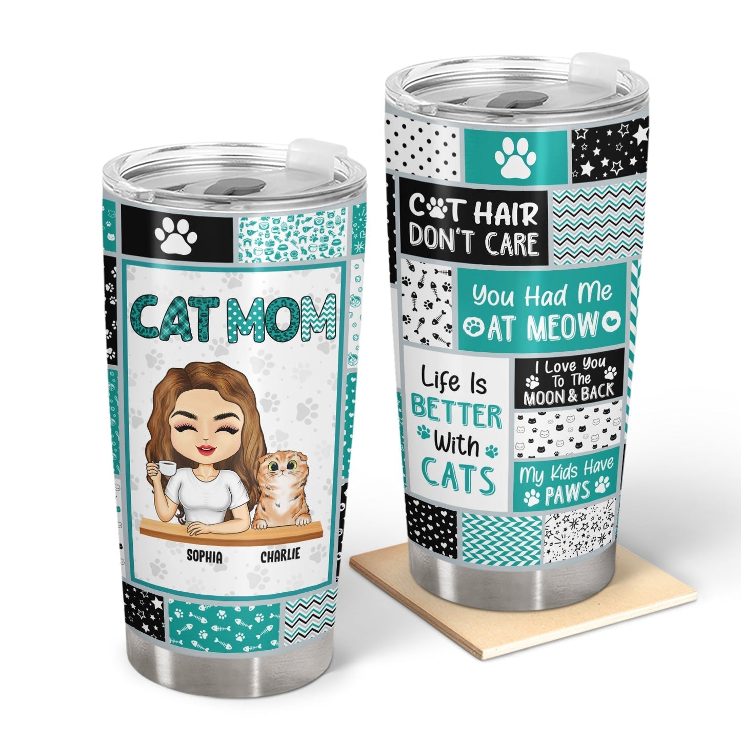 Purr-fect Match for Cat Parents - Personalized Custom Tumbler