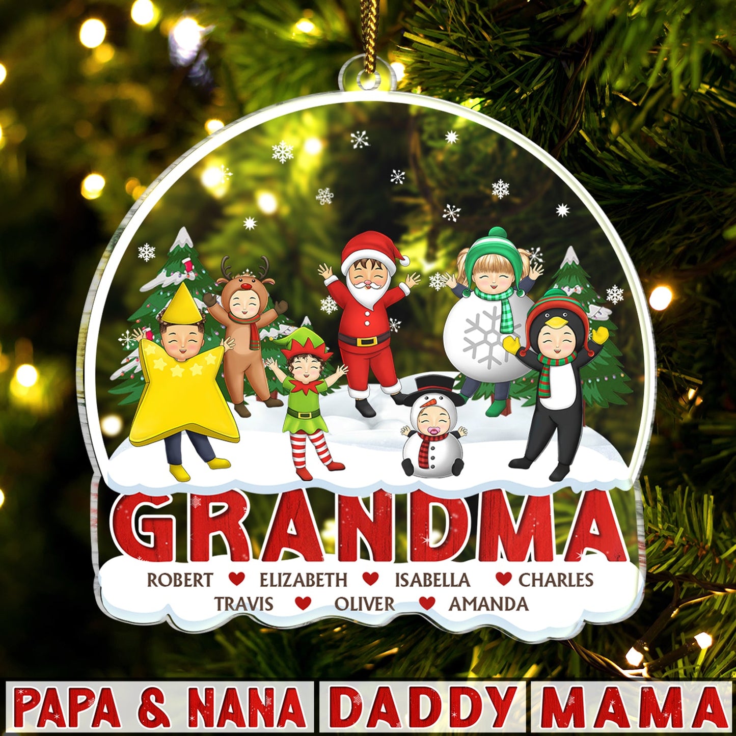 Personalized Family Christmas Ornament with Grandkids' Names for Grandparents