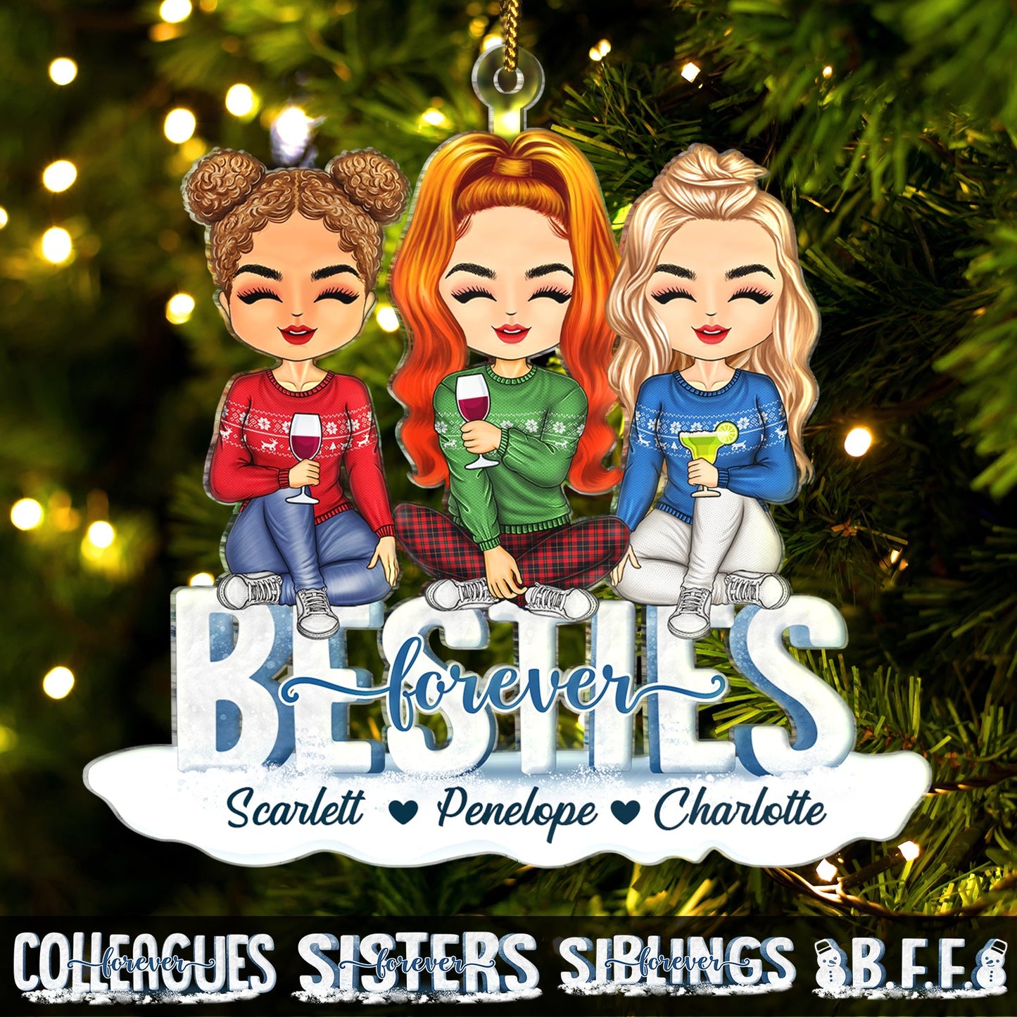 Personalized Acrylic 'Besties Forever' Christmas Ornament for Friends
