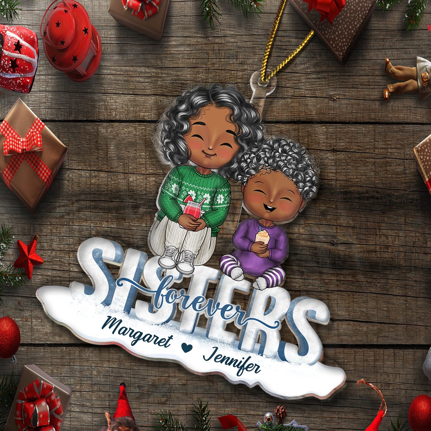 Personalized "Sisters Forever" Acrylic Ornament - Custom Christmas Gift for Siblings