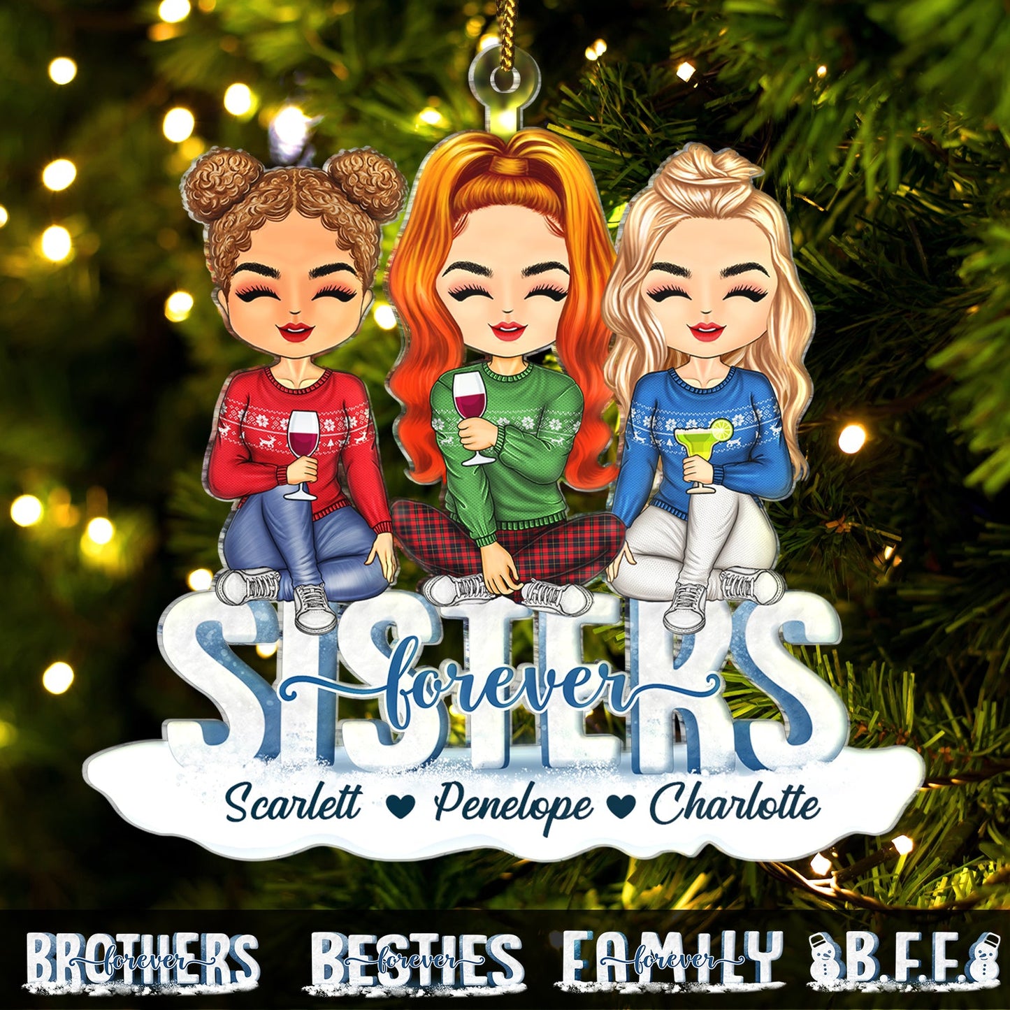 Personalized "Sisters Forever" Acrylic Ornament - Custom Christmas Gift for Siblings