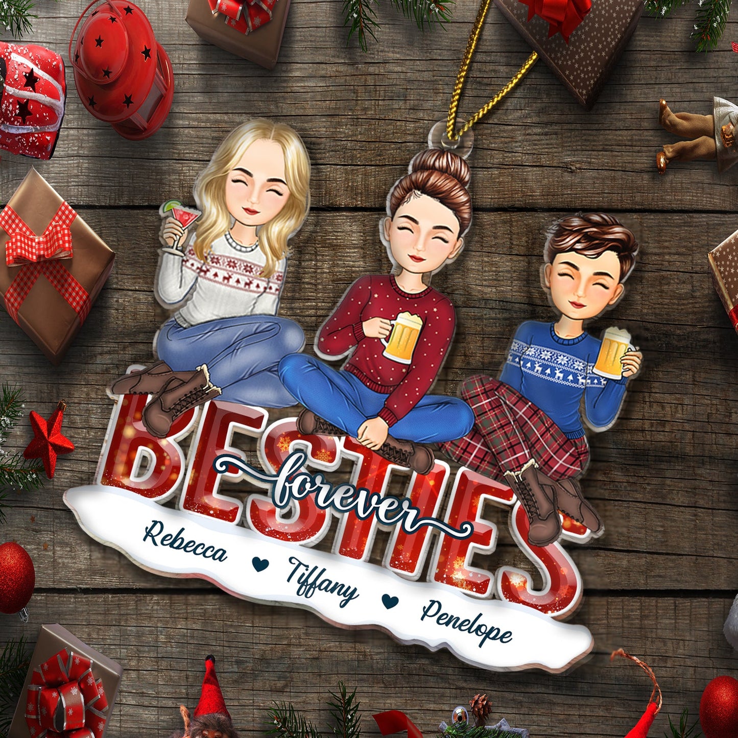 Personalized "Besties Forever" Keepsake Ornament for Friends & Sisters Christmas