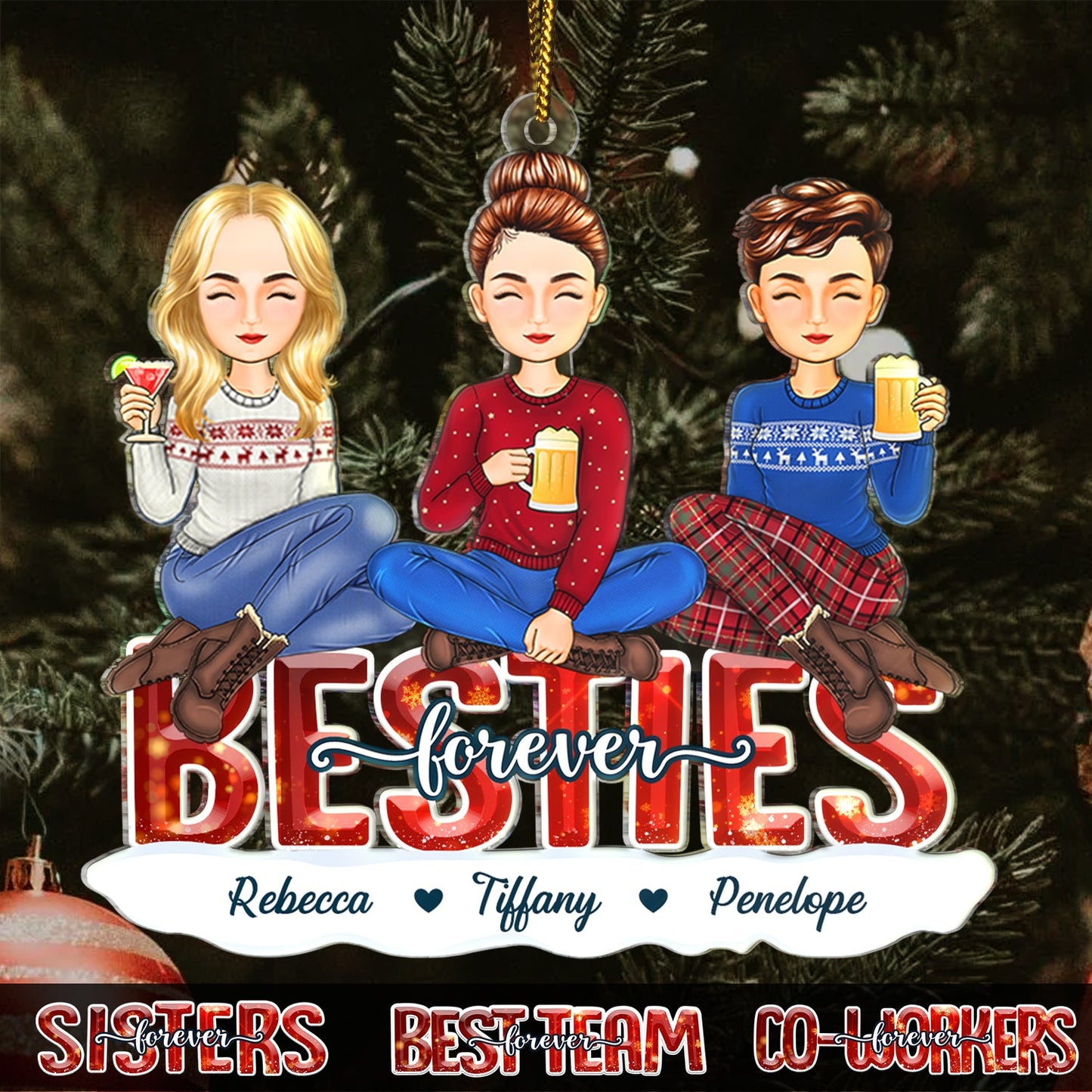 Personalized "Besties Forever" Keepsake Ornament for Friends & Sisters Christmas