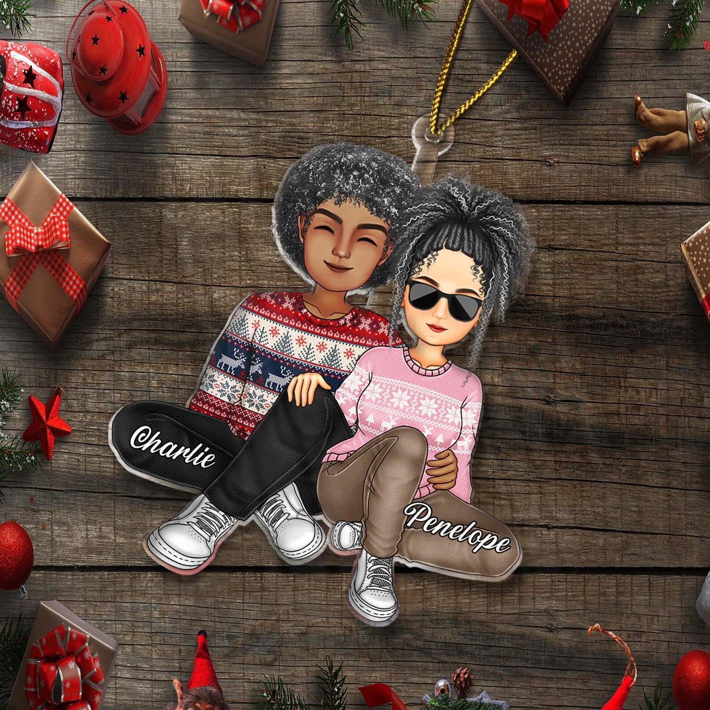 Custom Christmas Couple Ornament - Personalized Festive Gift for Husband & Wife