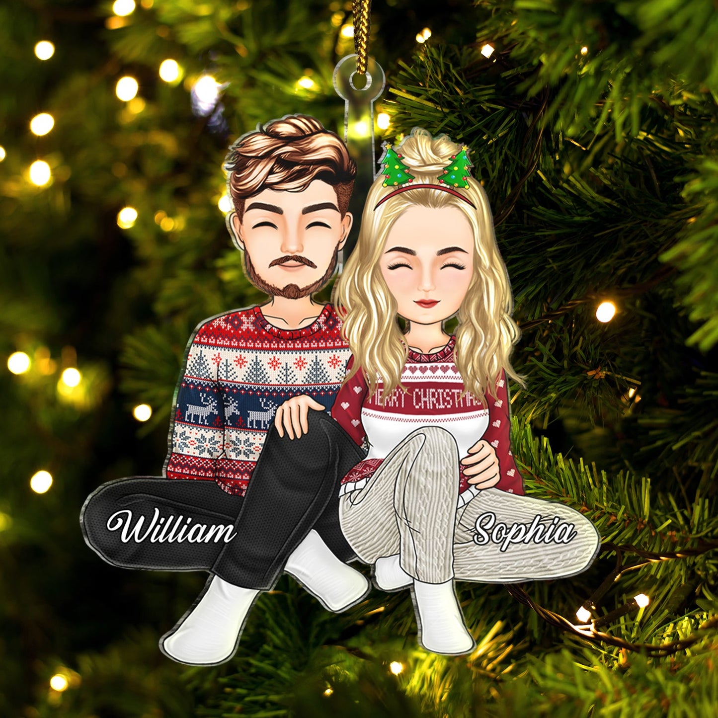Custom Christmas Couple Ornament - Personalized Festive Gift for Husband & Wife