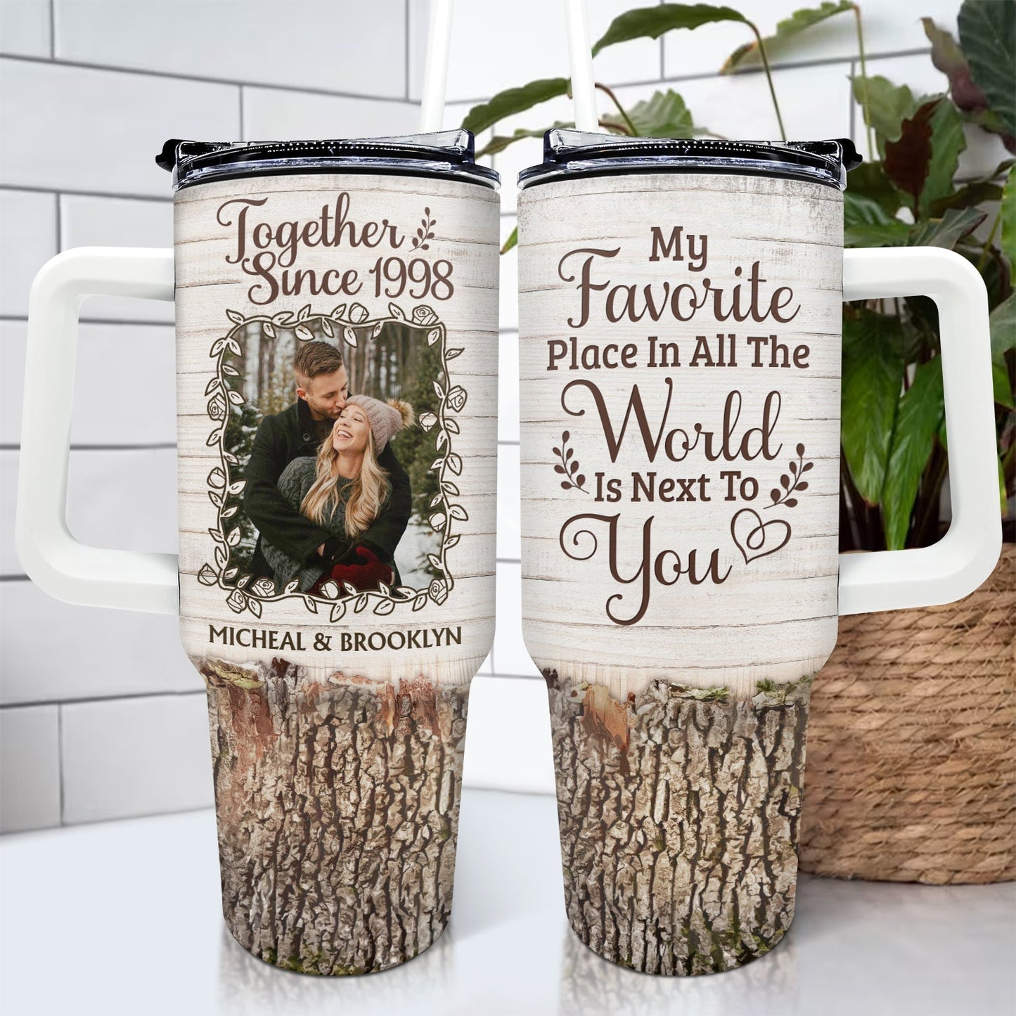 My Favorite Place Is Next To You - Personalized Custom Photo Tumbler With Straw