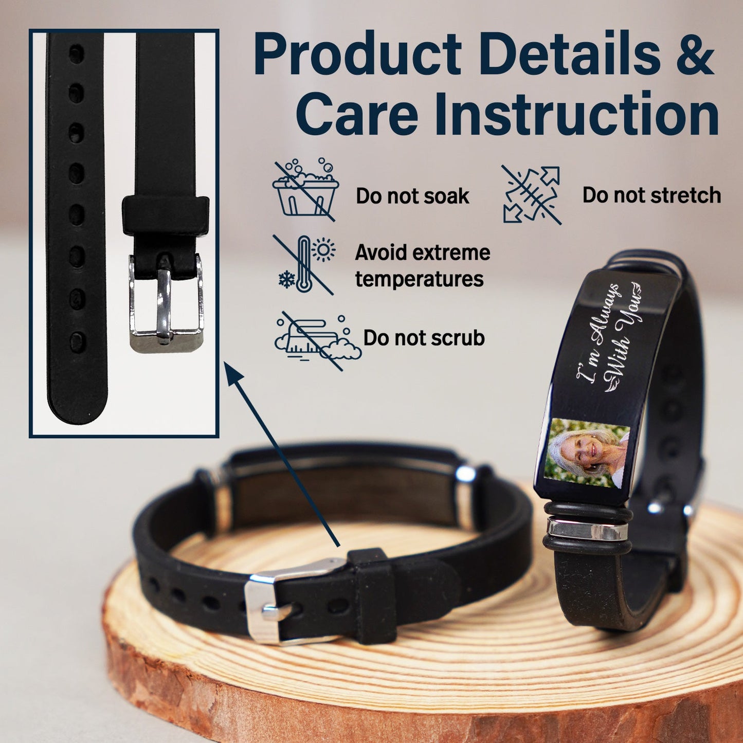 Personalized Photo "I'm Always With You" Engraved Bracelet - Memorial For Loved One Gift for Dad