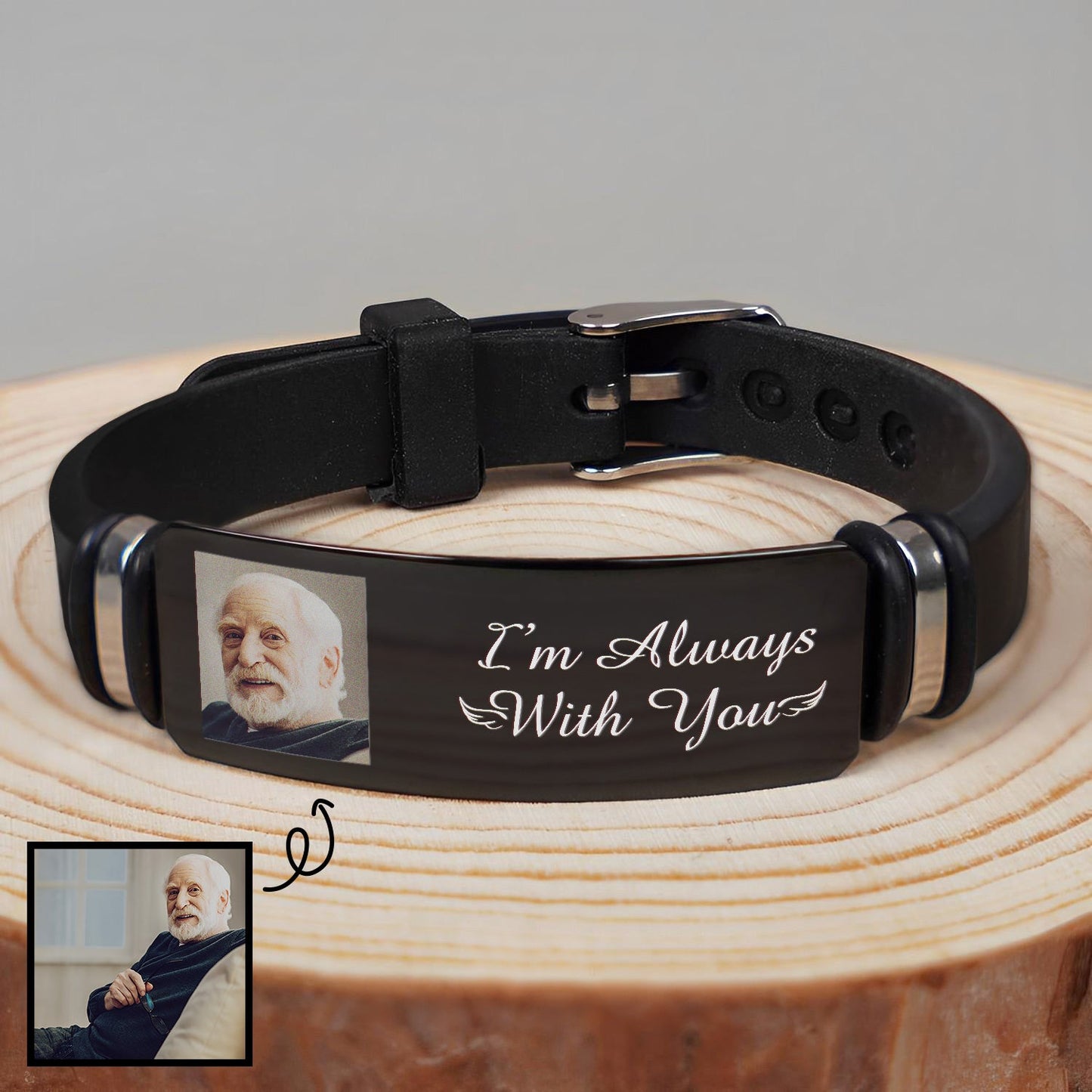 Personalized Photo "I'm Always With You" Engraved Bracelet - Memorial For Loved One Gift for Dad