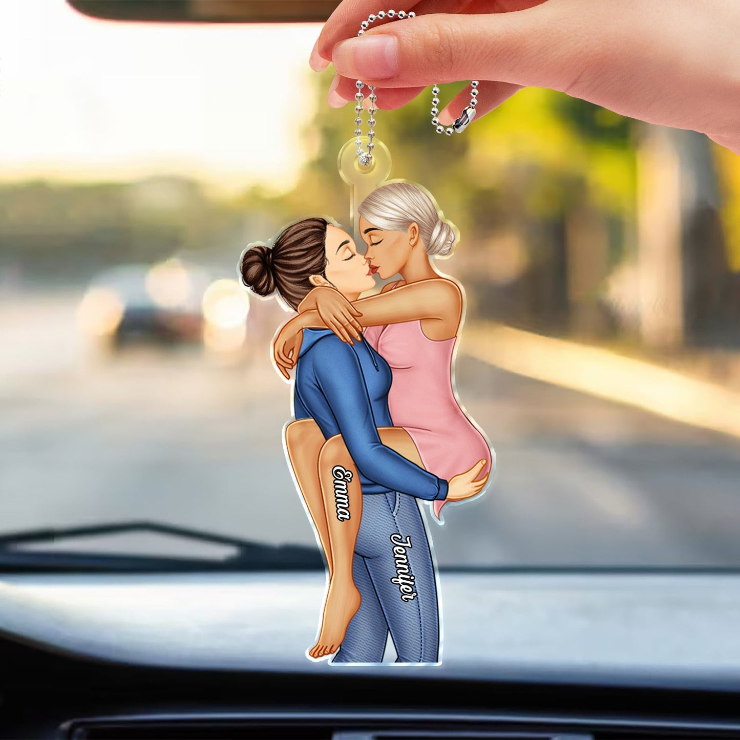 Personalized Kissing Couple Car Hanger - Heartfelt Anniversary Gift for Lovers