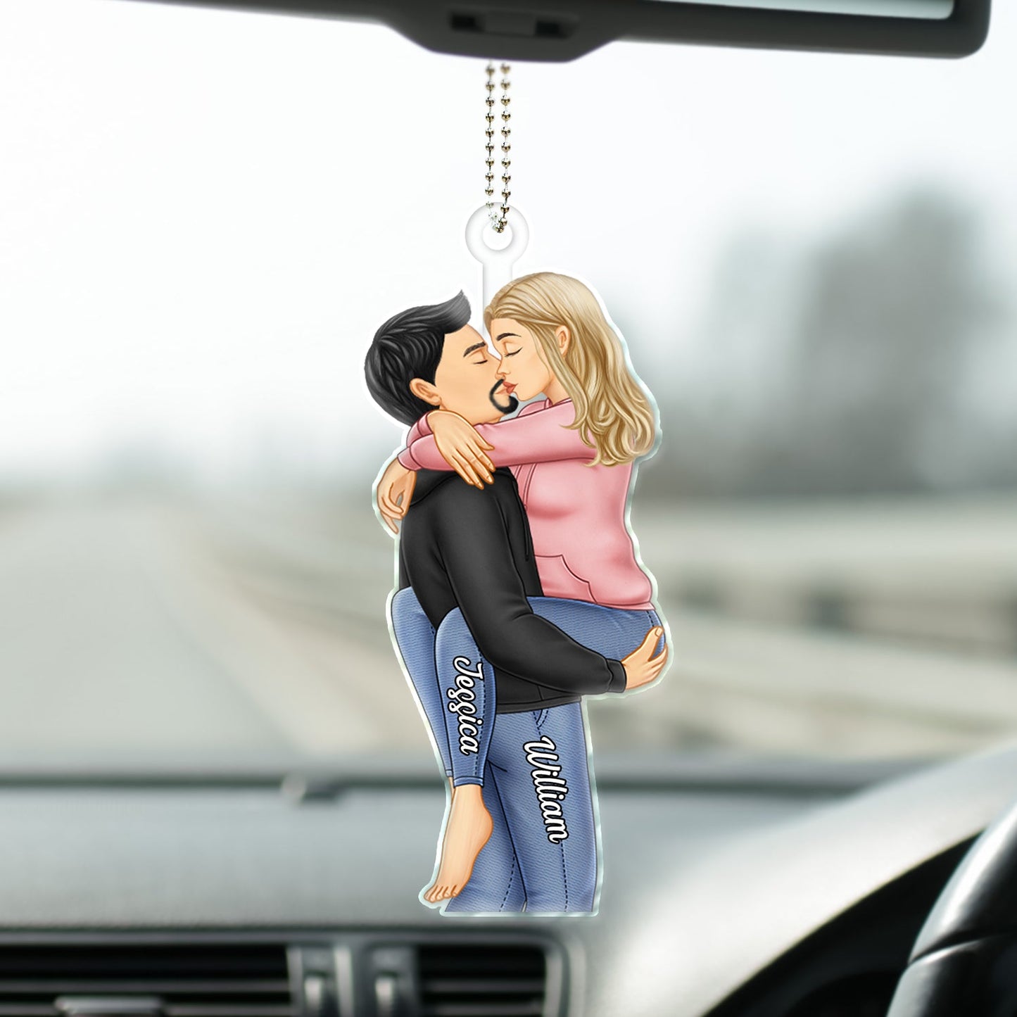 Personalized Kissing Couple Car Hanger - Heartfelt Anniversary Gift for Lovers