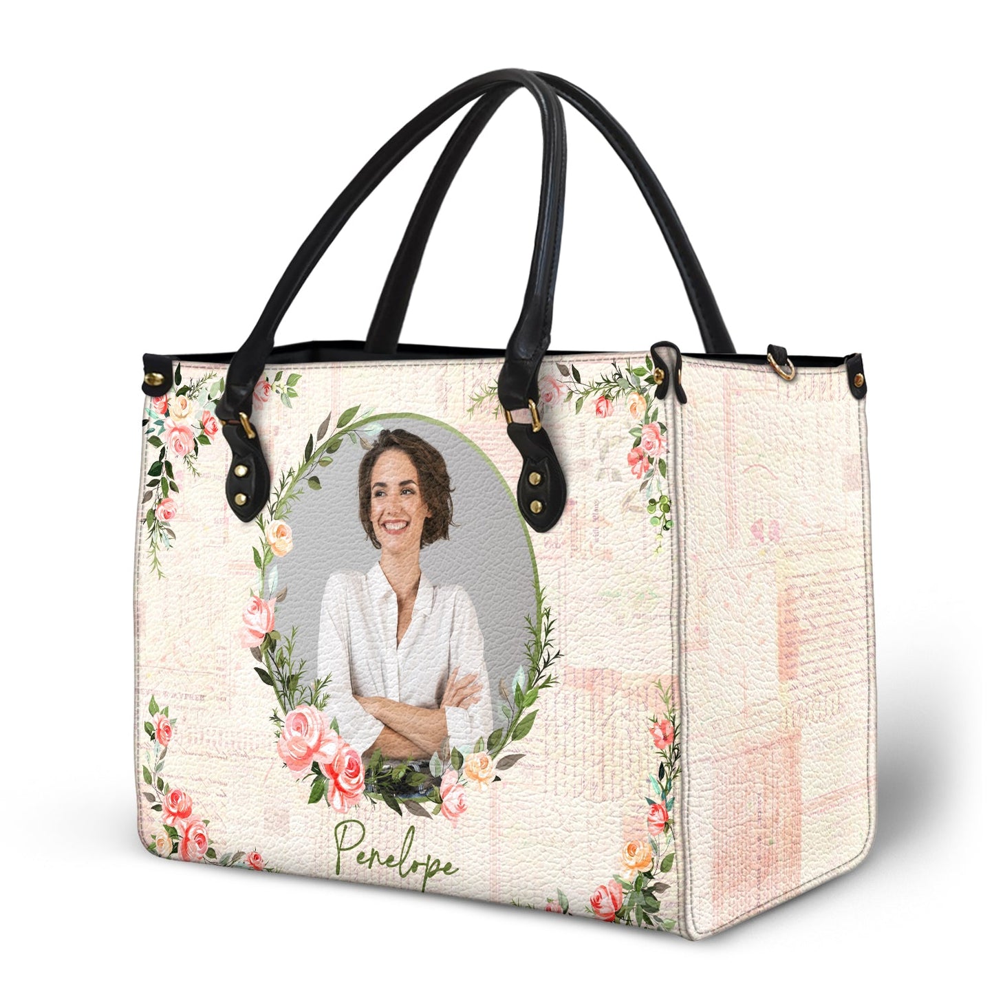 Heartfelt Personalized Photo Leather Bag - Custom Floral Gift For Her