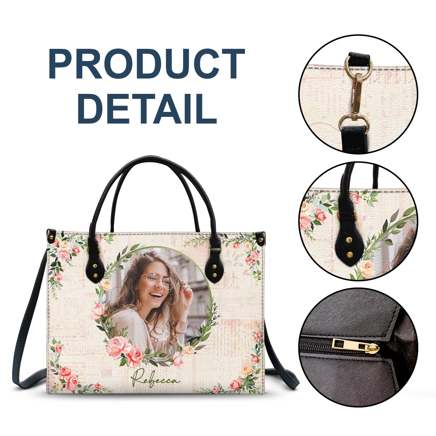 Heartfelt Personalized Photo Leather Bag - Custom Floral Gift For Her