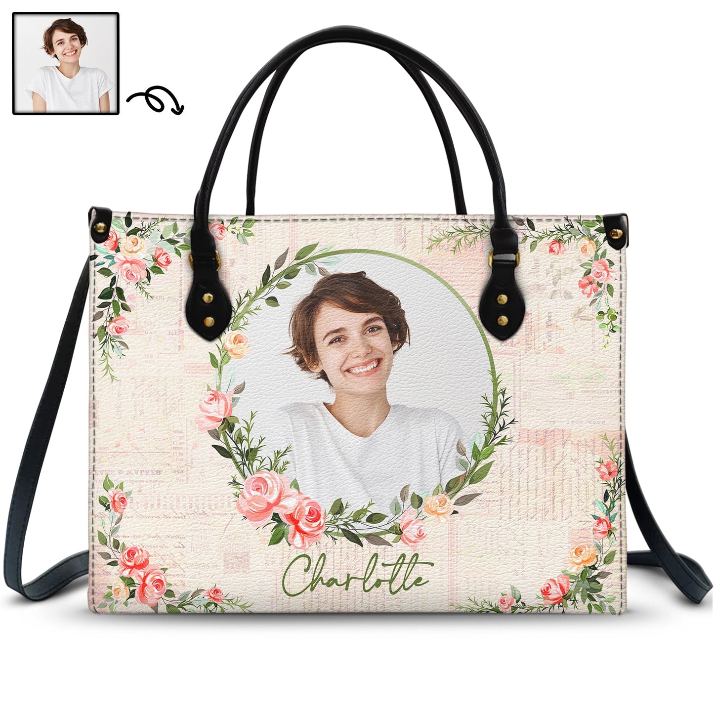 Heartfelt Personalized Photo Leather Bag - Custom Floral Gift For Her