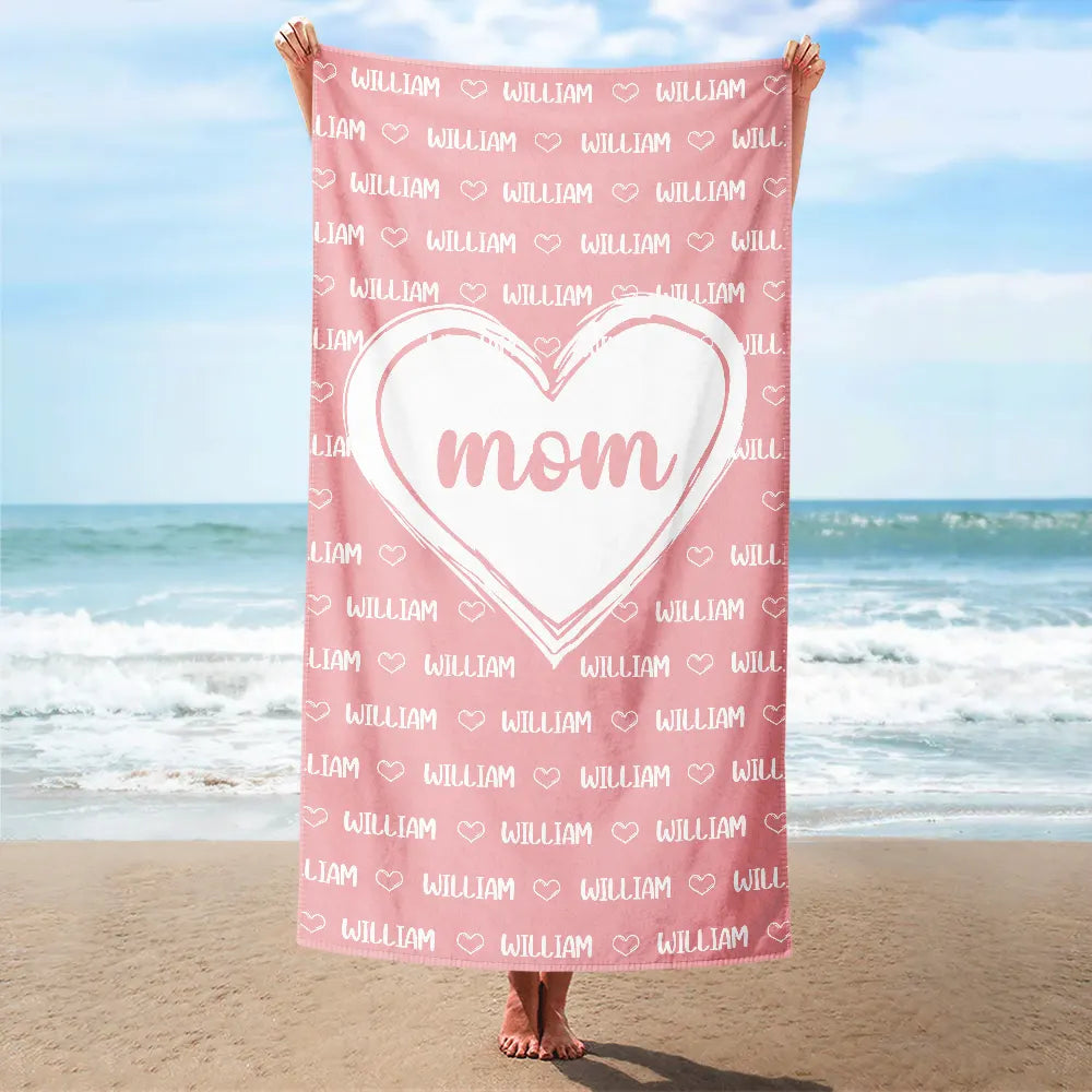 Personalized Nana & Grandkids Name Beach Towel - Custom Gift for Grandma Mom