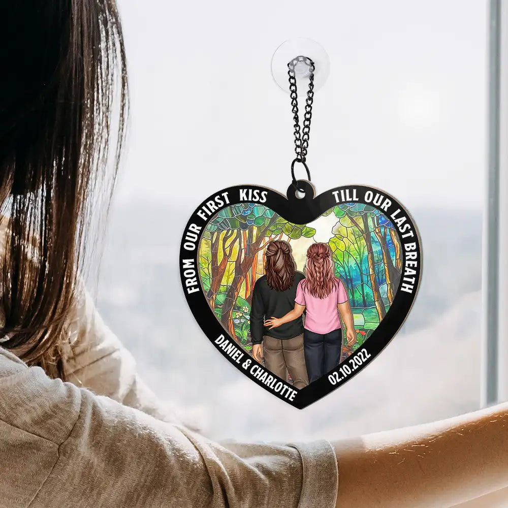 Personalized Couples Suncatcher: "First Kiss Till Last Breath" Keepsake