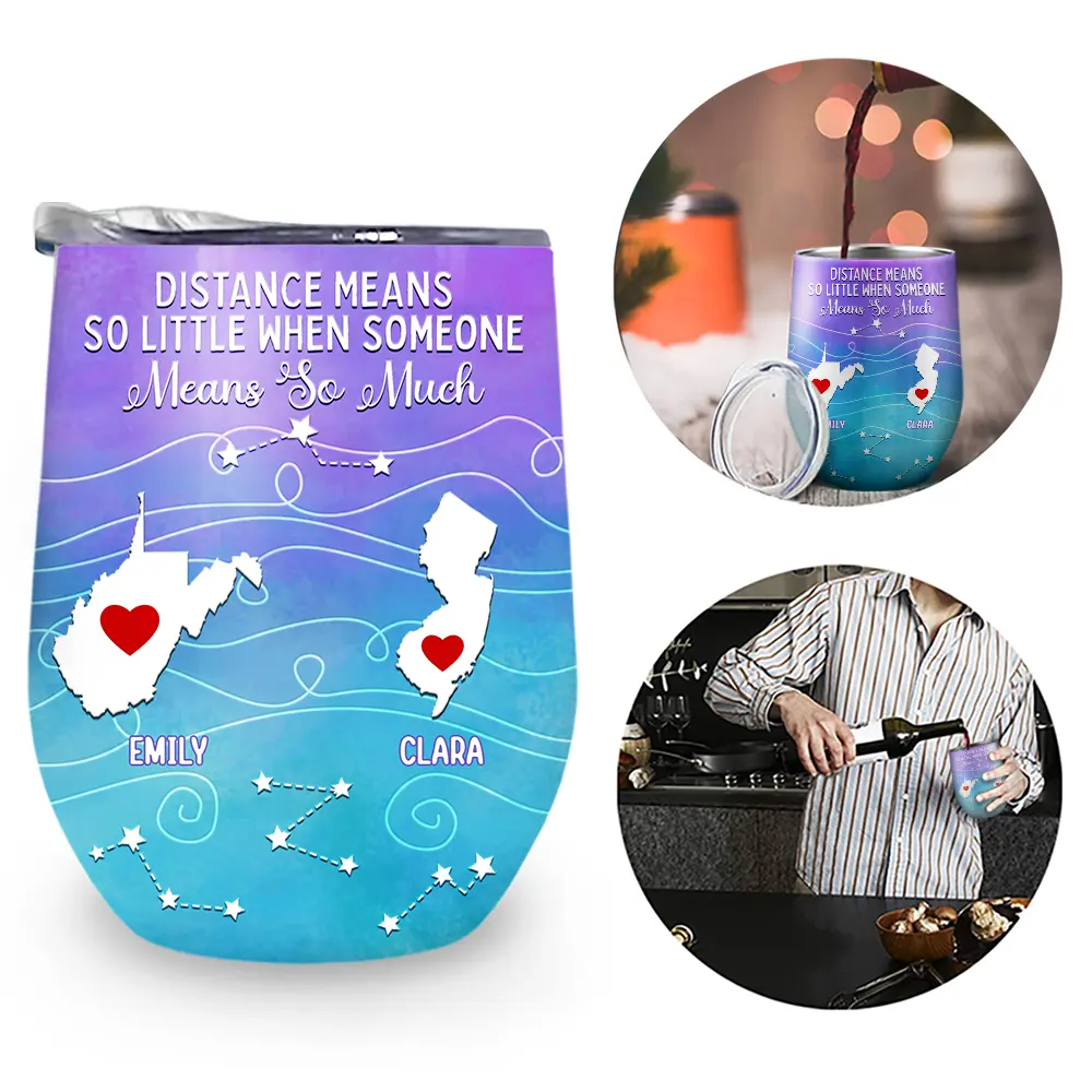 Personalized Long Distance Gifts Wine Tumbler: 'Never Too Far To Wine Together'