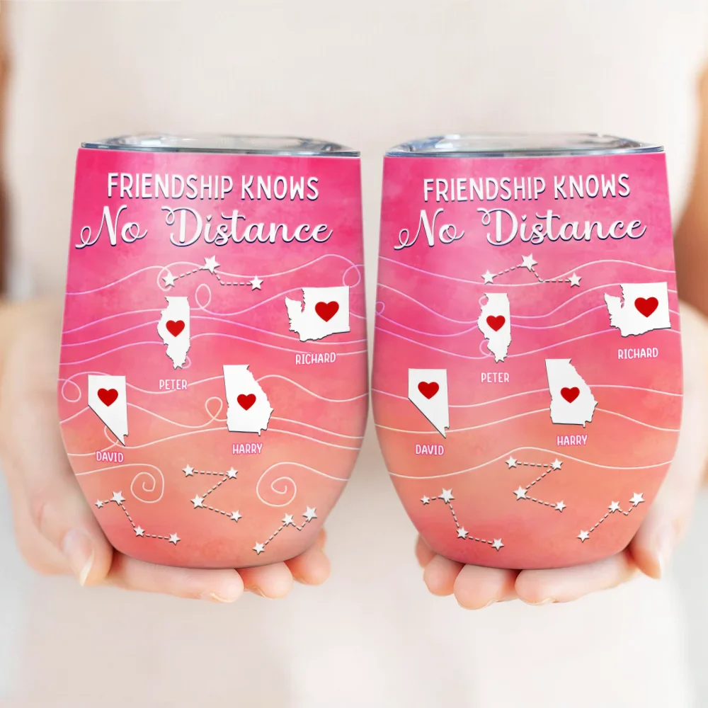 Personalized Long Distance Gifts Wine Tumbler: 'Never Too Far To Wine Together'