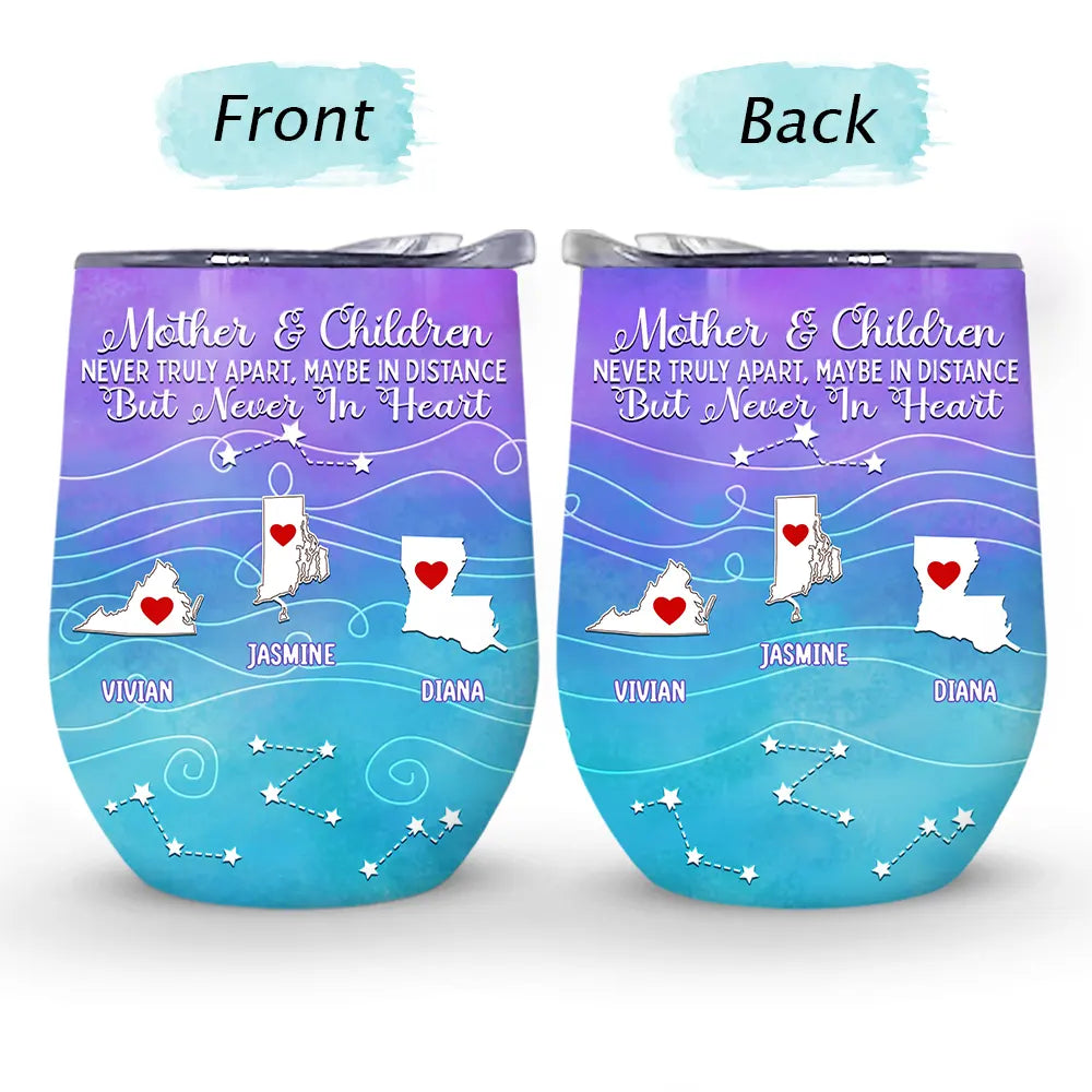Personalized Long Distance Gifts Wine Tumbler: 'Never Too Far To Wine Together'