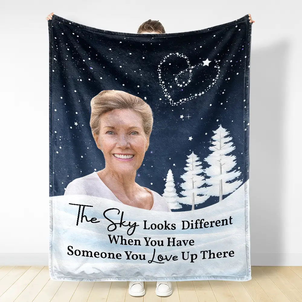 Family, Parents, Gift For Grandparents, Gift For Sibling, Memorial - Custom Photo The Sky Looks Different Memorial Family - Personalized Fleece Blanket, Sherpa Blanket