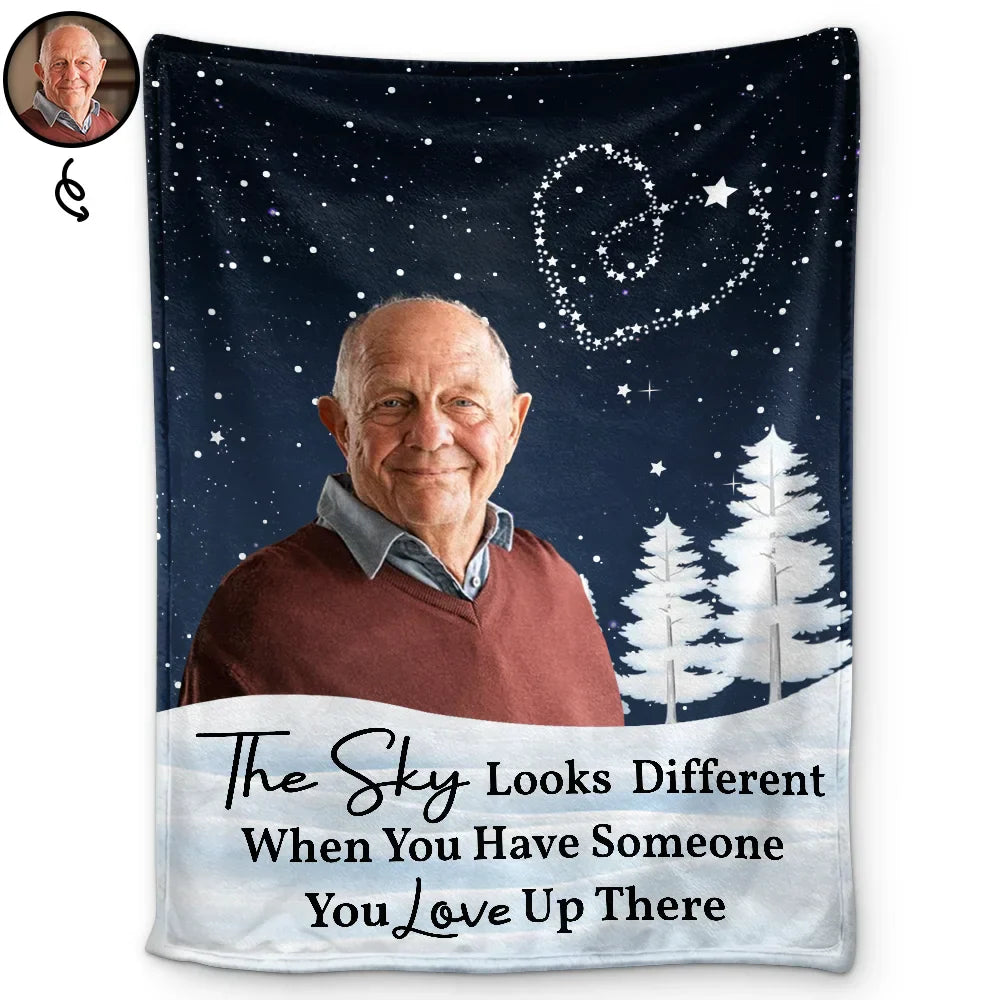 Family, Parents, Gift For Grandparents, Gift For Sibling, Memorial - Custom Photo The Sky Looks Different Memorial Family - Personalized Fleece Blanket, Sherpa Blanket