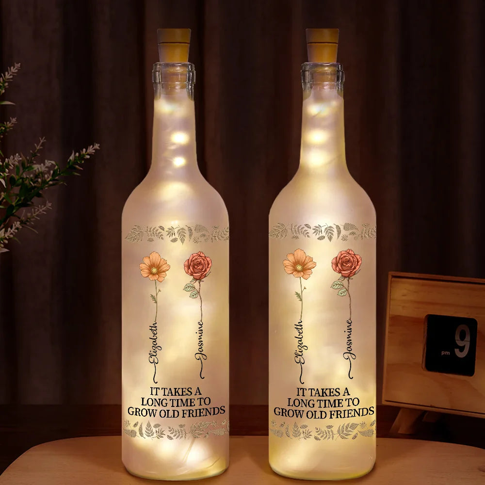 Gift For Bestie - Birth Flower Grow An Old Friend Bestie - Personalized Bottle Light