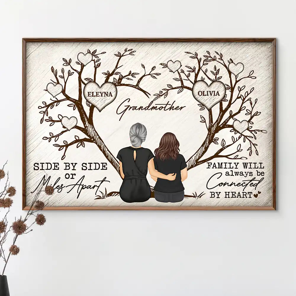 Gift For Mother,Gift For Grandma - Grandma Mom Family Will Always Be Connected By Heart - Personalized Poster