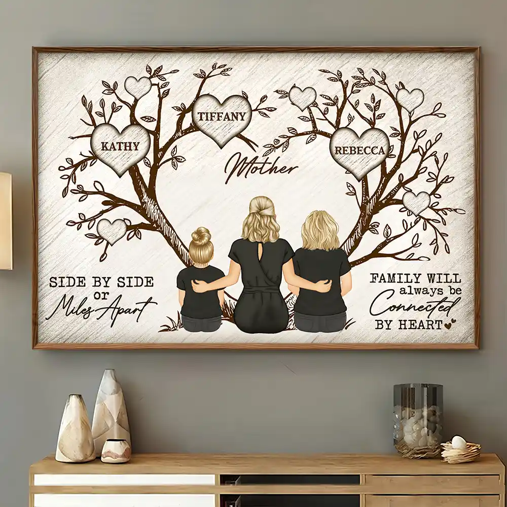 Gift For Mother,Gift For Grandma - Grandma Mom Family Will Always Be Connected By Heart - Personalized Poster
