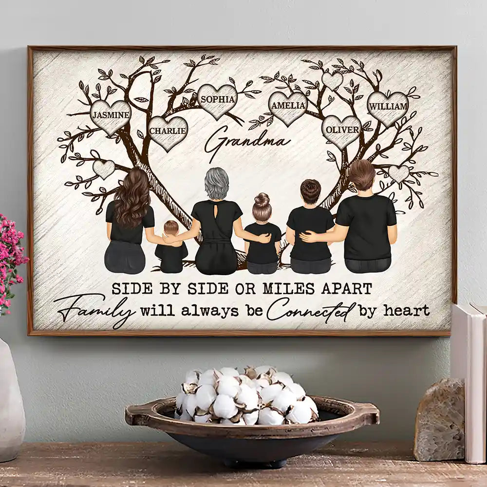 Gift For Mother,Gift For Grandma - Grandma Mom Family Will Always Be Connected By Heart - Personalized Poster
