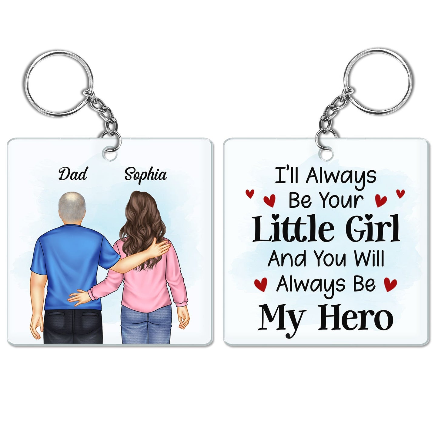 Heartfelt Personalized Dad Daughter Keychain - 'My Hero' Keepsake Gift