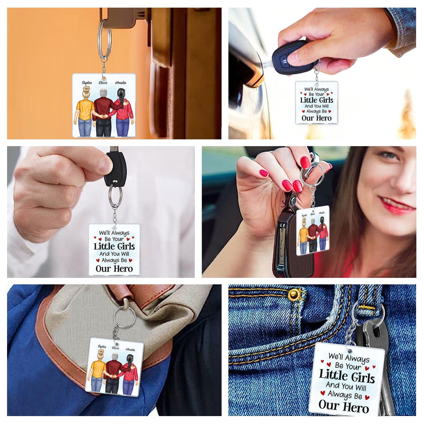 Heartfelt Personalized Dad Daughter Keychain - 'My Hero' Keepsake Gift