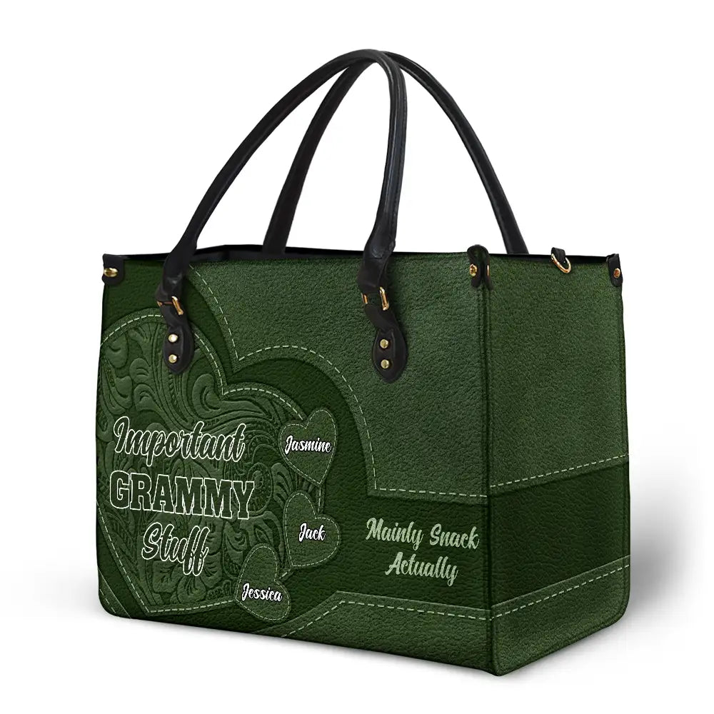 Personalized 'Important Nana Stuff' Leather Tote Bag for Grandmothers