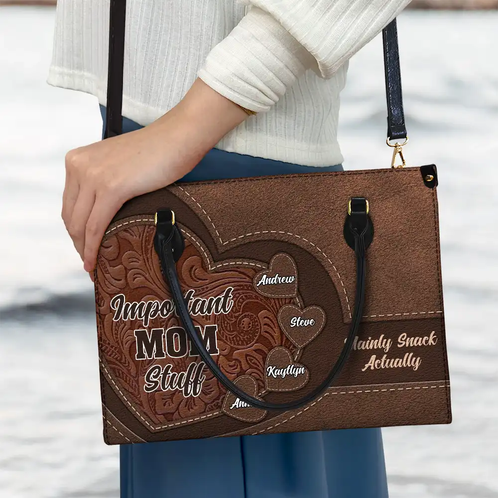 Personalized 'Important Nana Stuff' Leather Tote Bag for Grandmothers