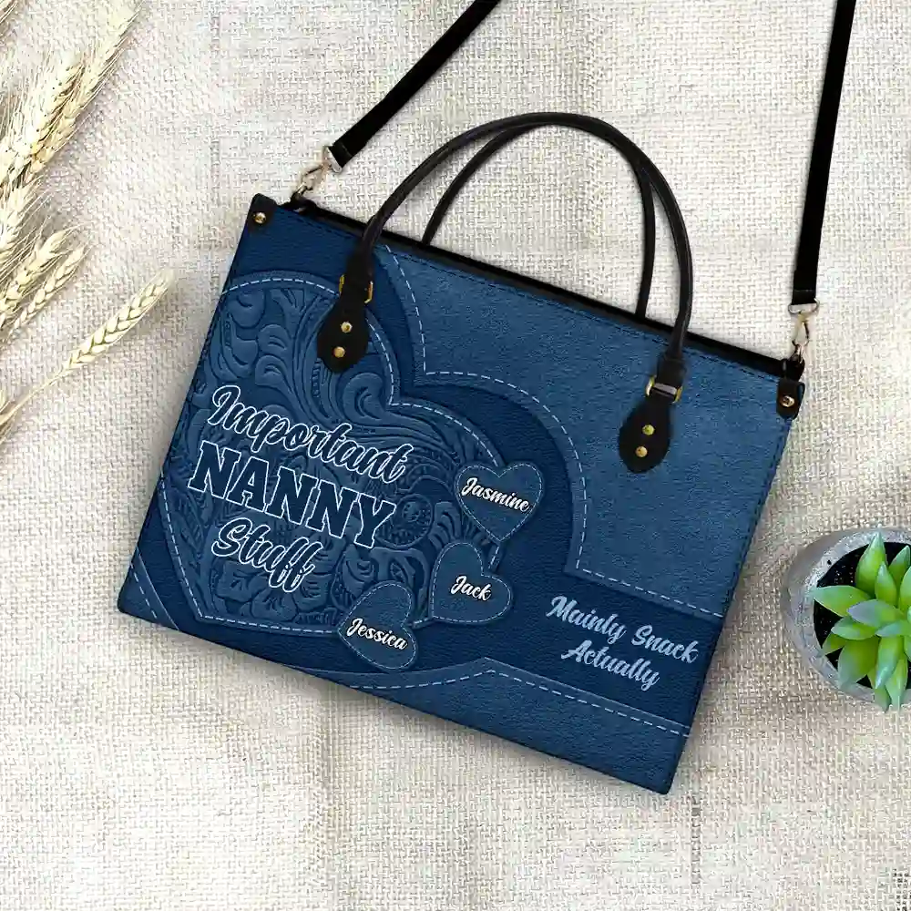 Personalized 'Important Nana Stuff' Leather Tote Bag for Grandmothers