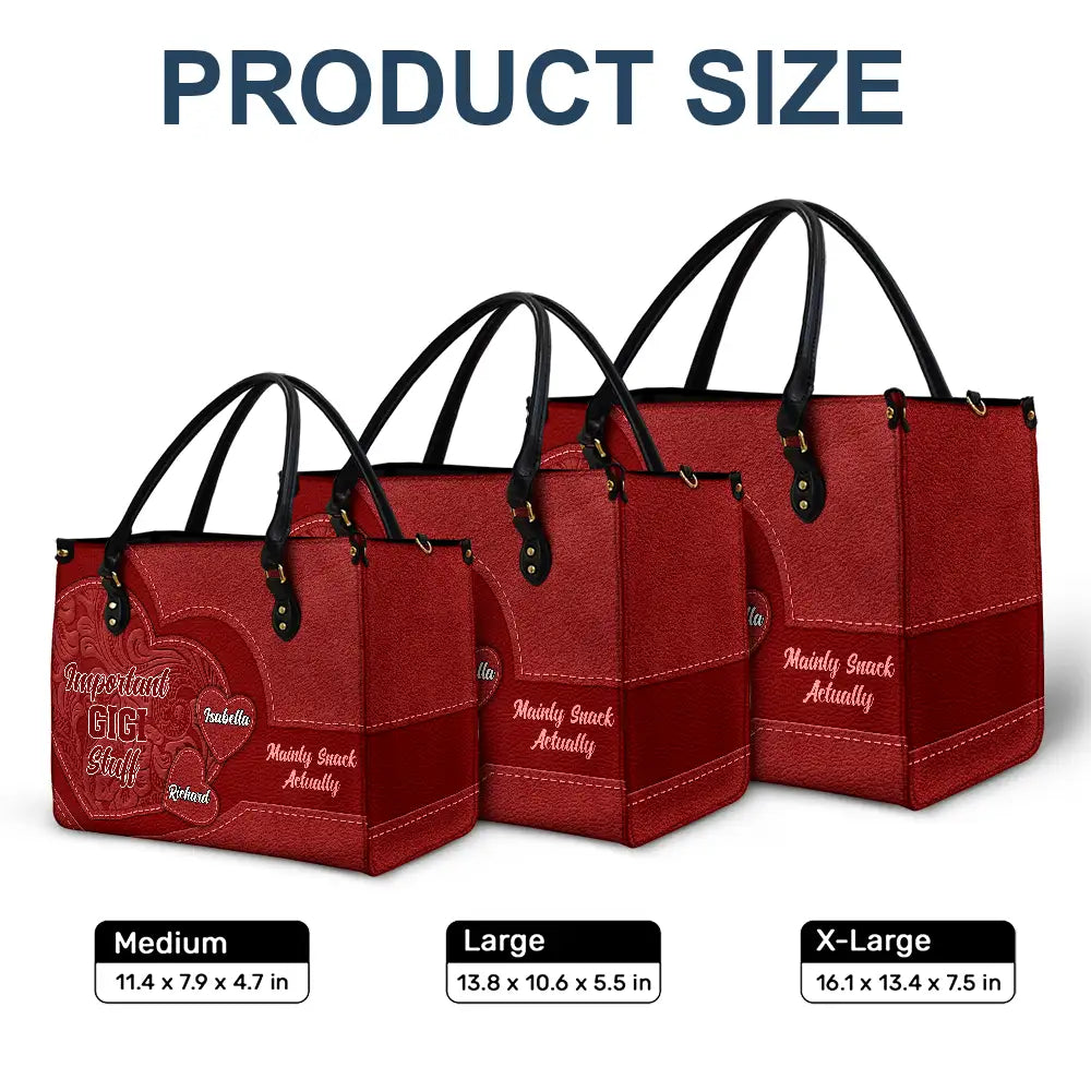 Personalized 'Important Nana Stuff' Leather Tote Bag for Grandmothers