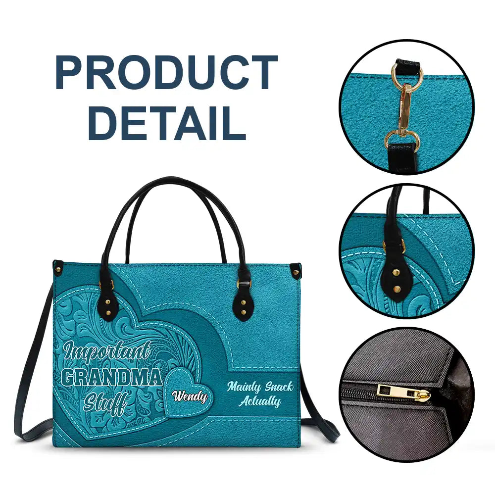 Personalized 'Important Nana Stuff' Leather Tote Bag for Grandmothers