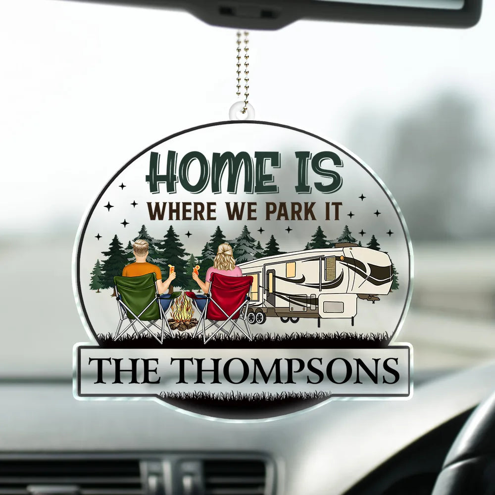 Personalized 'Home Is Where We Park It' Camping Car Hanger for Couples
