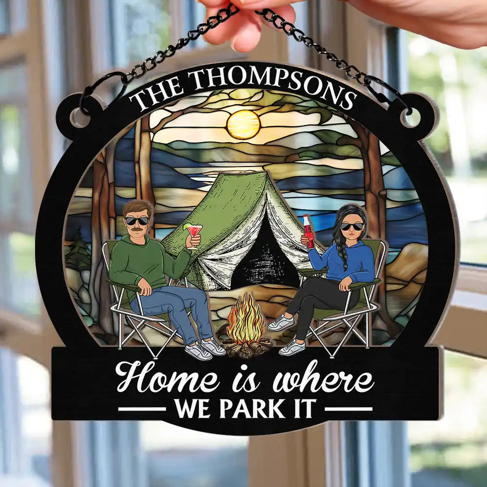 Personalized 'Husband & Wife Camping Partners For Life' Suncatcher Ornament