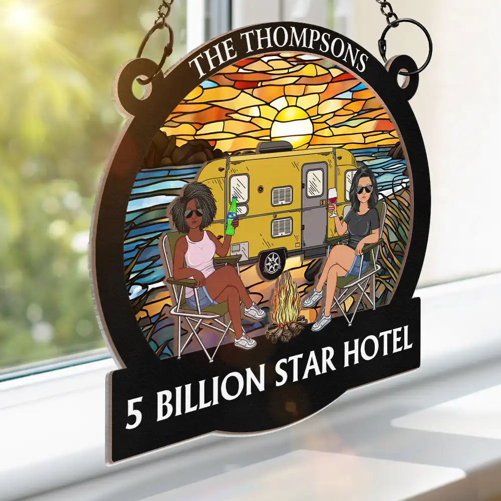 Personalized 'Husband & Wife Camping Partners For Life' Suncatcher Ornament