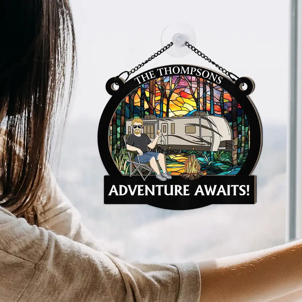 Personalized 'Husband & Wife Camping Partners For Life' Suncatcher Ornament