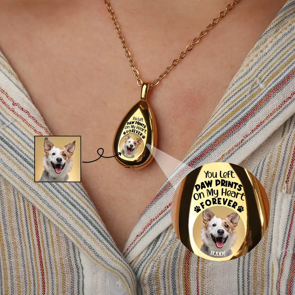 Personalized Photo Pet Memorial For Loved One Keepsake Necklace - 'Paw Prints On My Heart'