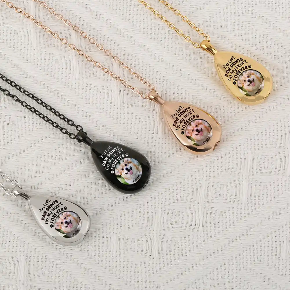 Personalized Photo Pet Memorial For Loved One Keepsake Necklace - 'Paw Prints On My Heart'