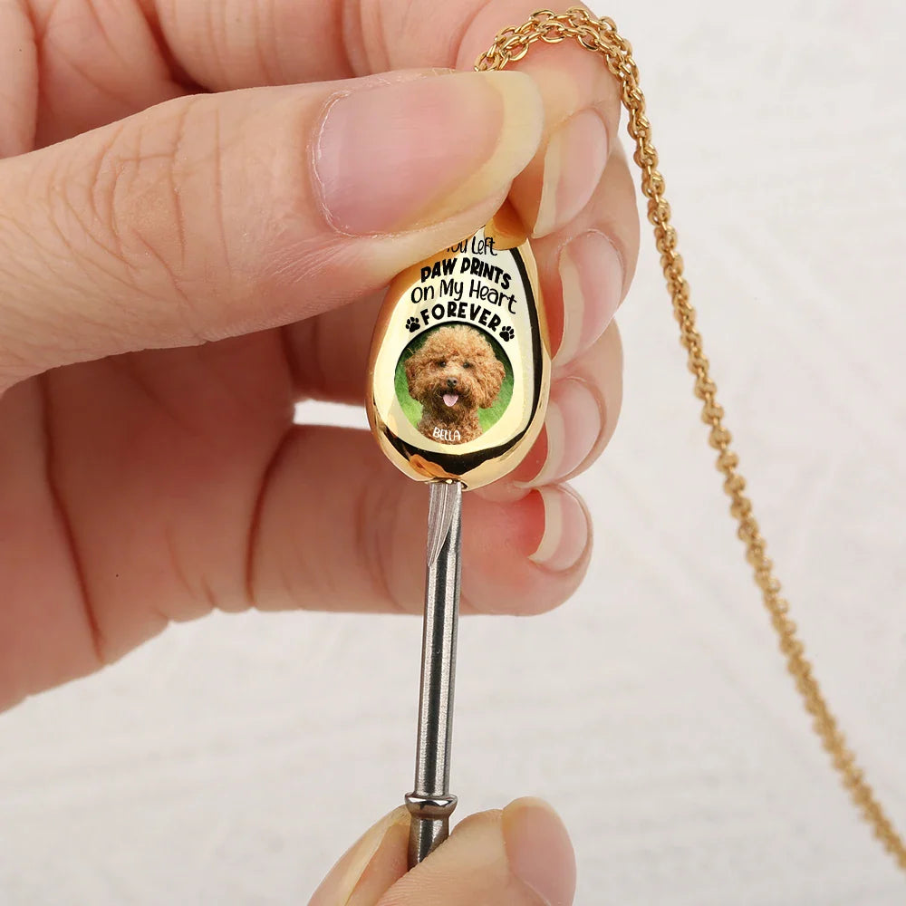 Personalized Photo Pet Memorial For Loved One Keepsake Necklace - 'Paw Prints On My Heart'