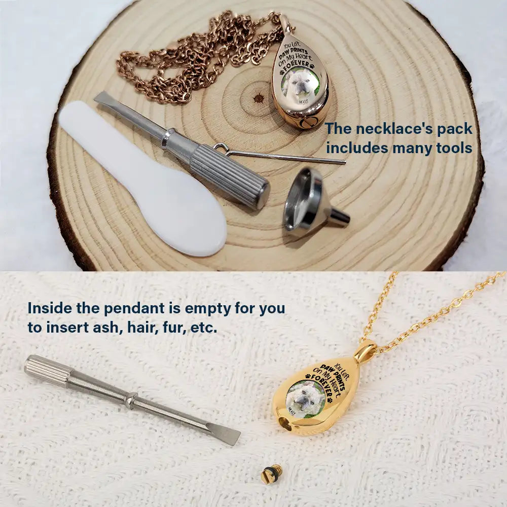 Personalized Photo Pet Memorial For Loved One Keepsake Necklace - 'Paw Prints On My Heart'