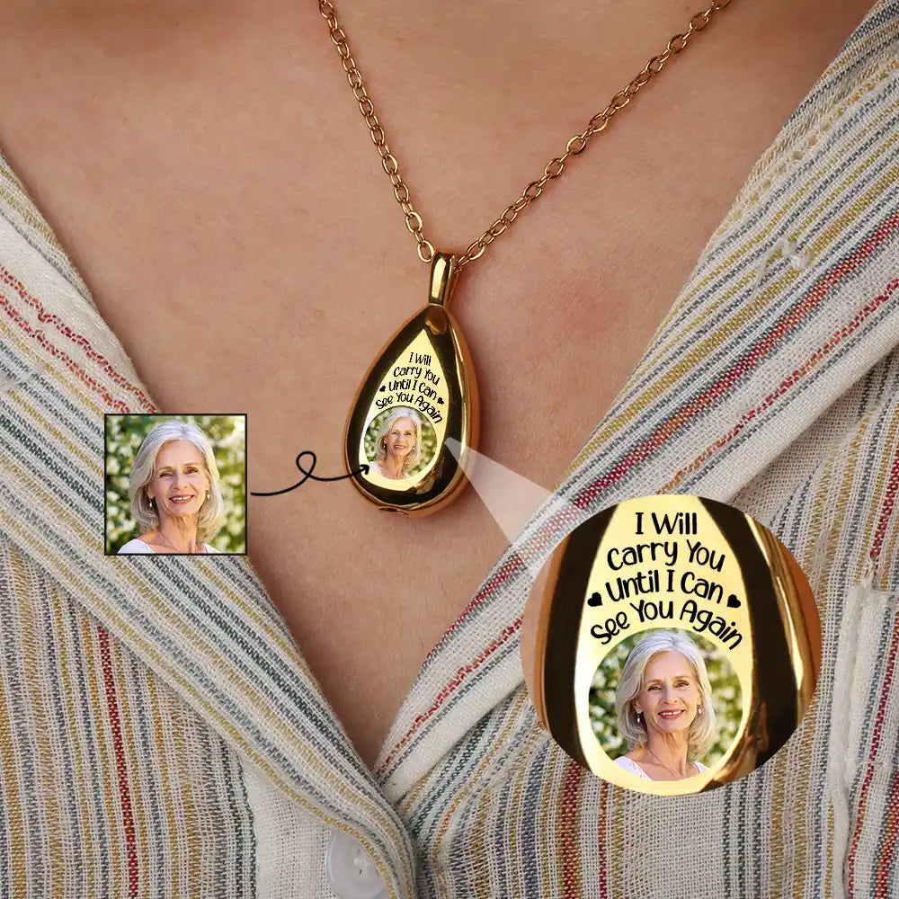 Personalized Photo Keepsake Necklace: 'I Will Carry You' Memorial For Loved One Locket
