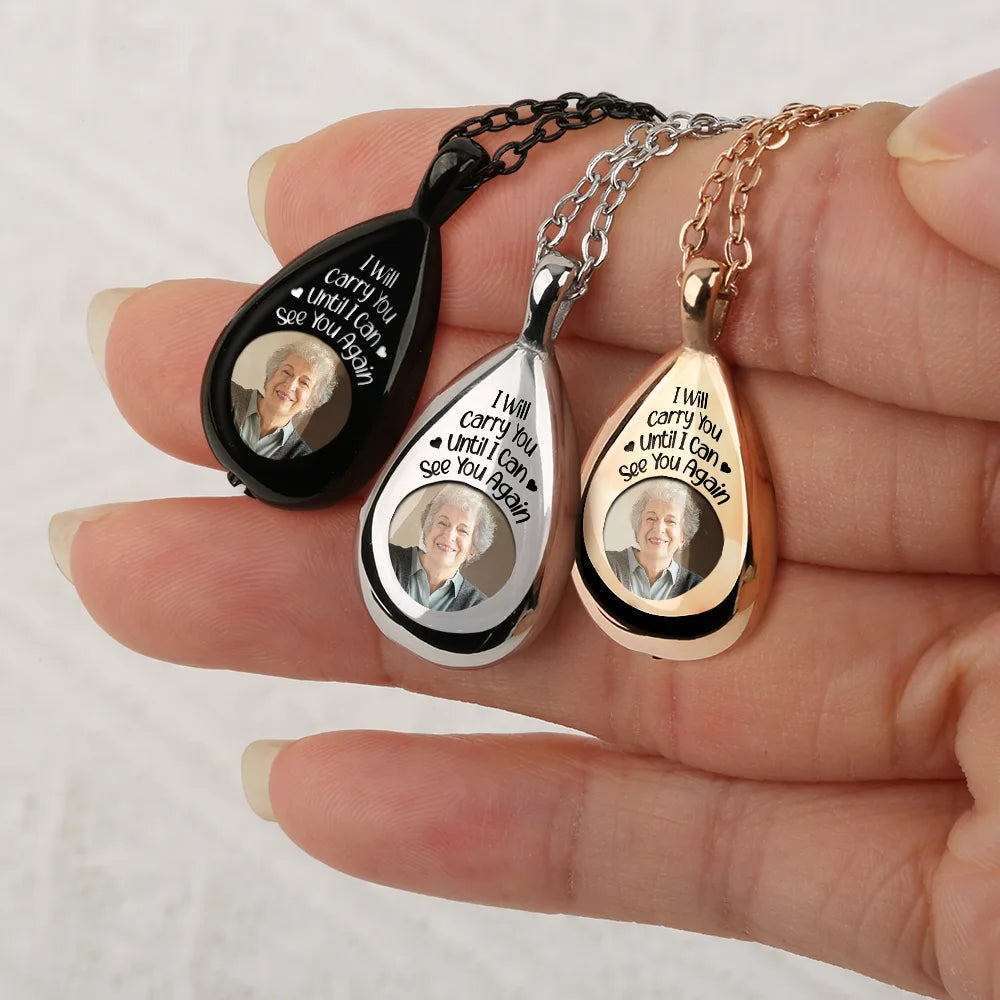 Personalized Photo Keepsake Necklace: 'I Will Carry You' Memorial For Loved One Locket