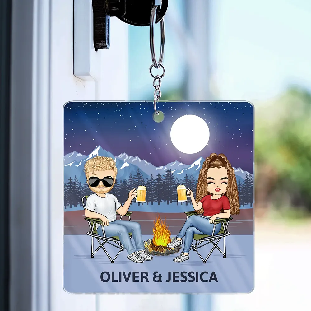 Personalized Camping Couple Keychain - 'Keys to the Camper' Keepsake Gift