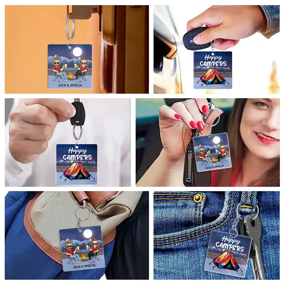 Personalized Camping Couple Keychain - 'Keys to the Camper' Keepsake Gift
