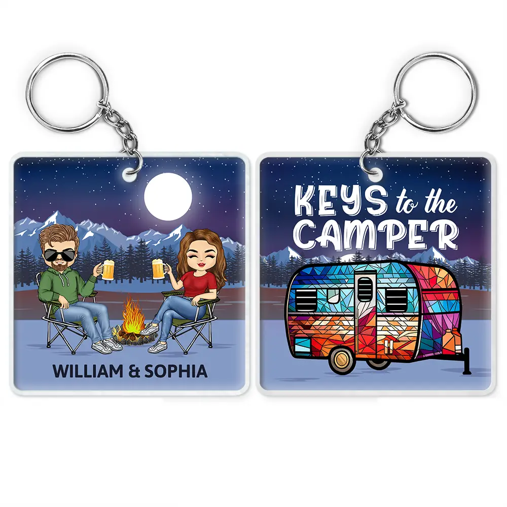 Personalized Camping Couple Keychain - 'Keys to the Camper' Keepsake Gift